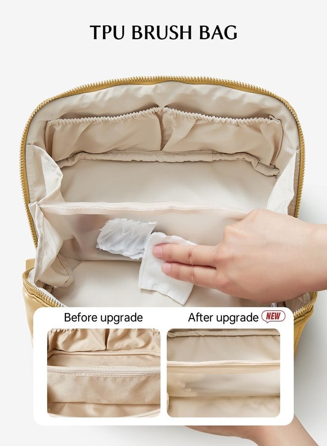 EACHY Makeup Bag, Large Capacity Cosmetic Bags for Women, Waterproof Pearl-Sheen PU Toiletry Bag with Flat-Open Design and Makeup Brush Organizer - Image 3